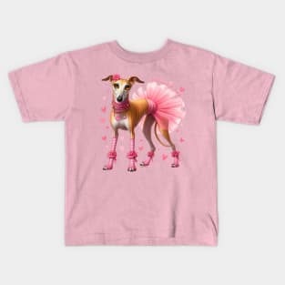 Greyhound Whippet Iggy in Pink Kids T-Shirt
